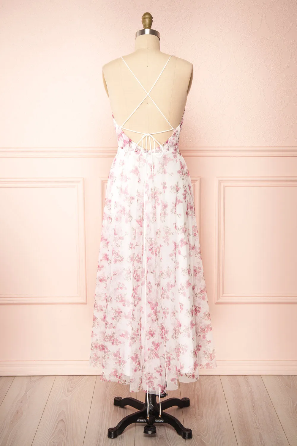 Claudie | Plunging Neckline Mesh Midi Dress