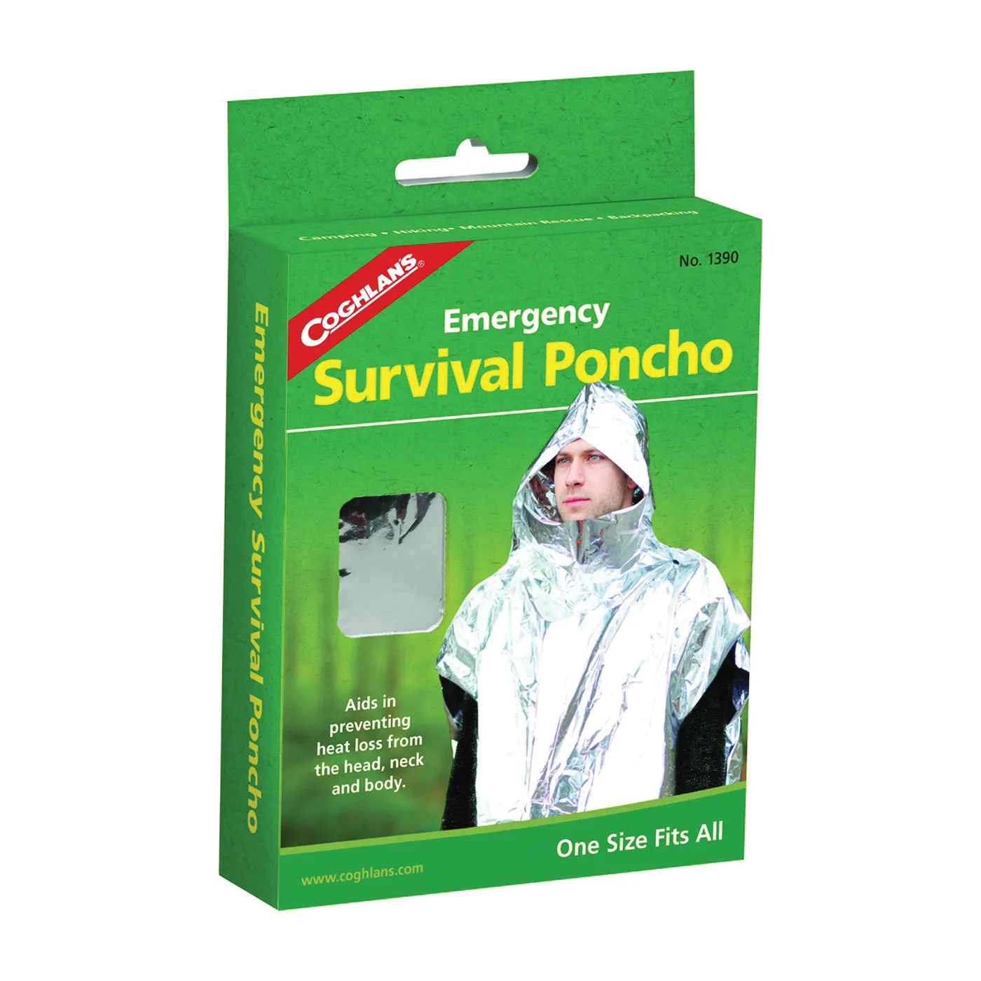 COGHLAN'S 1390 Emergency Survival Poncho, Metallized Aluminum/Polyethylene