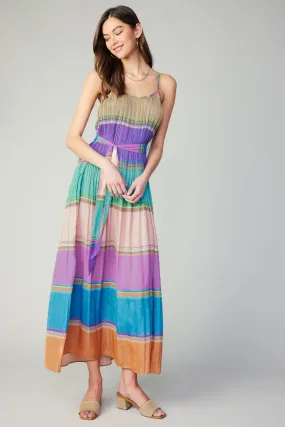 Color Block Pleated Maxi Dress