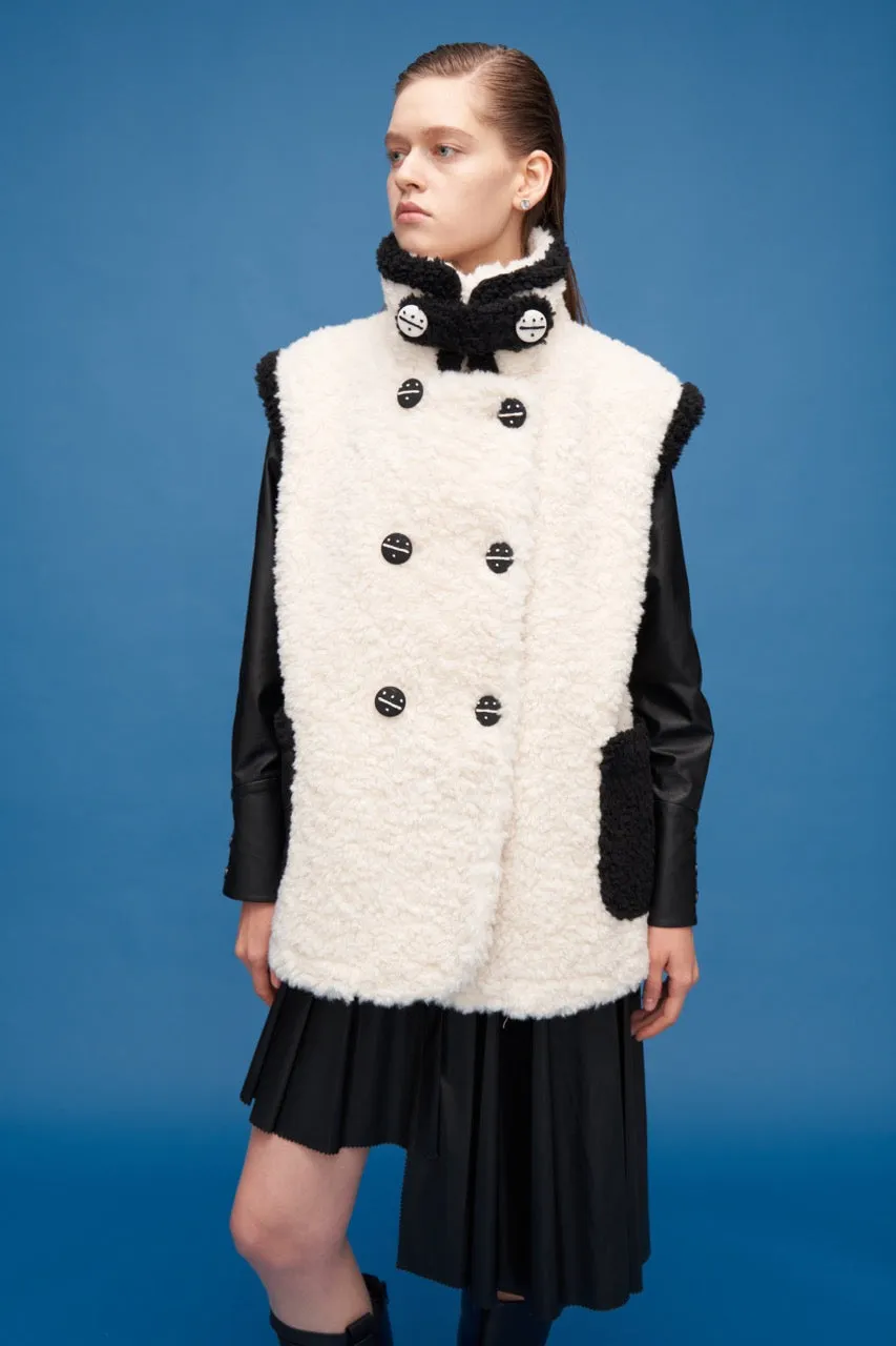 Color Block Teddy Vest_Brown White