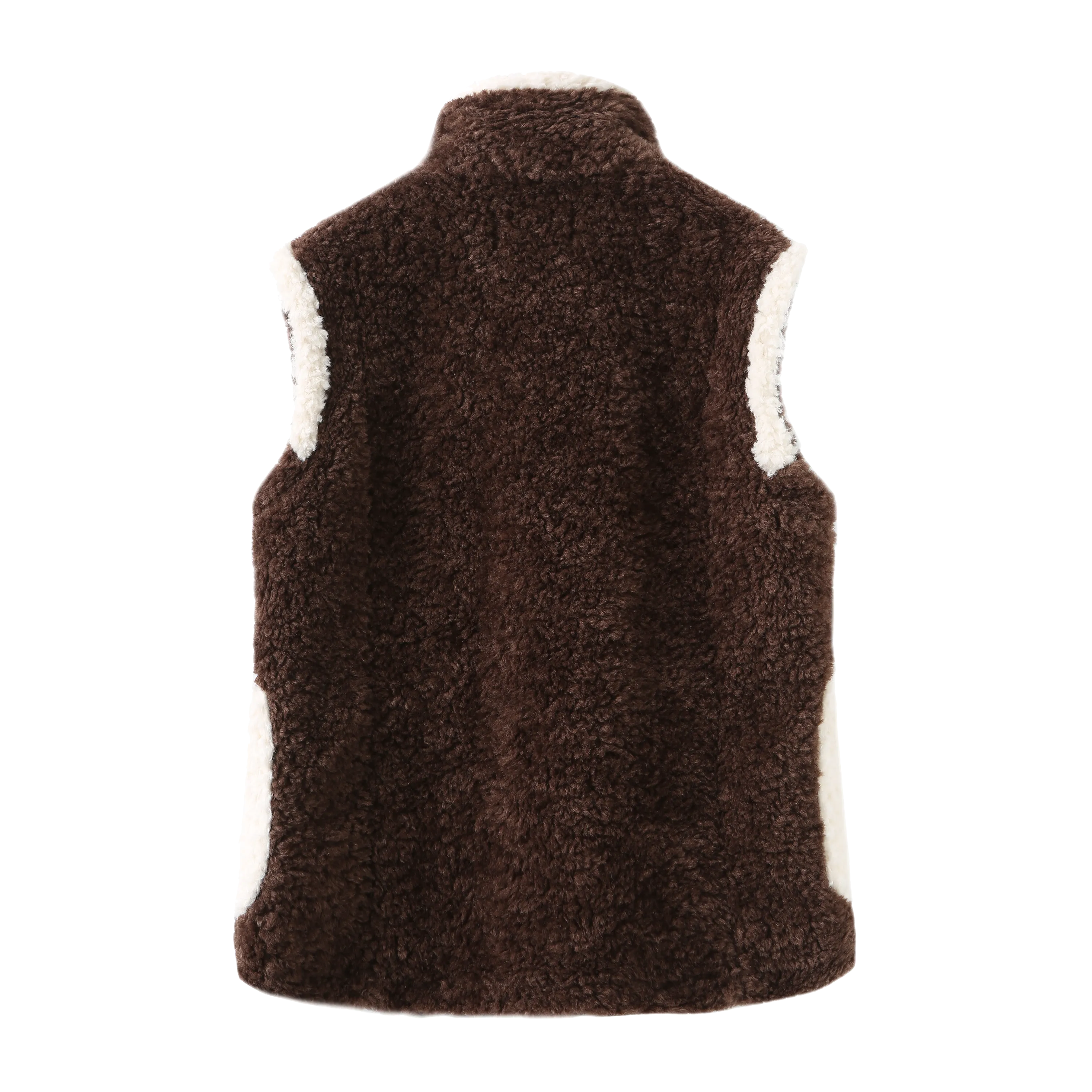 Color Block Teddy Vest_Brown White