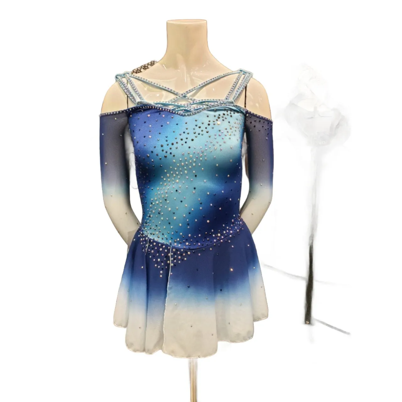 Competition Figure Skating Dress Blue Ombre Long Sleeves