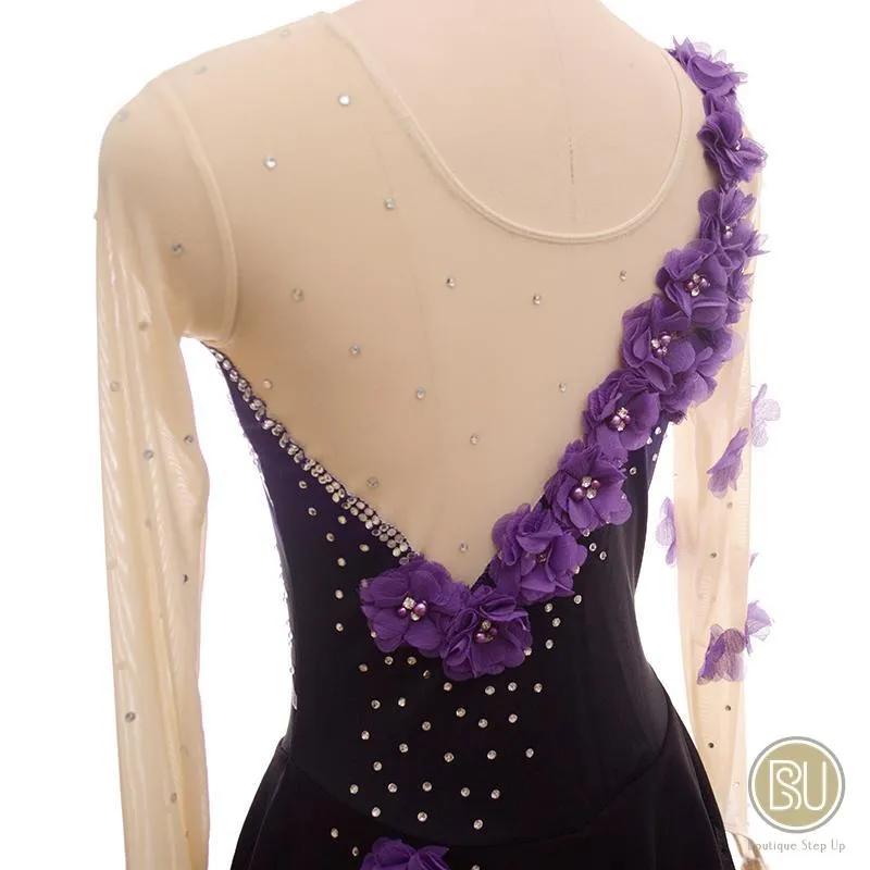 Competition Skating Dress Purple Flower Ombree BSU100222 Size 8-10