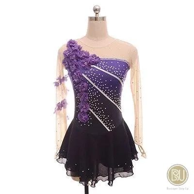 Competition Skating Dress Purple Flower Ombree BSU100222 Size 8-10