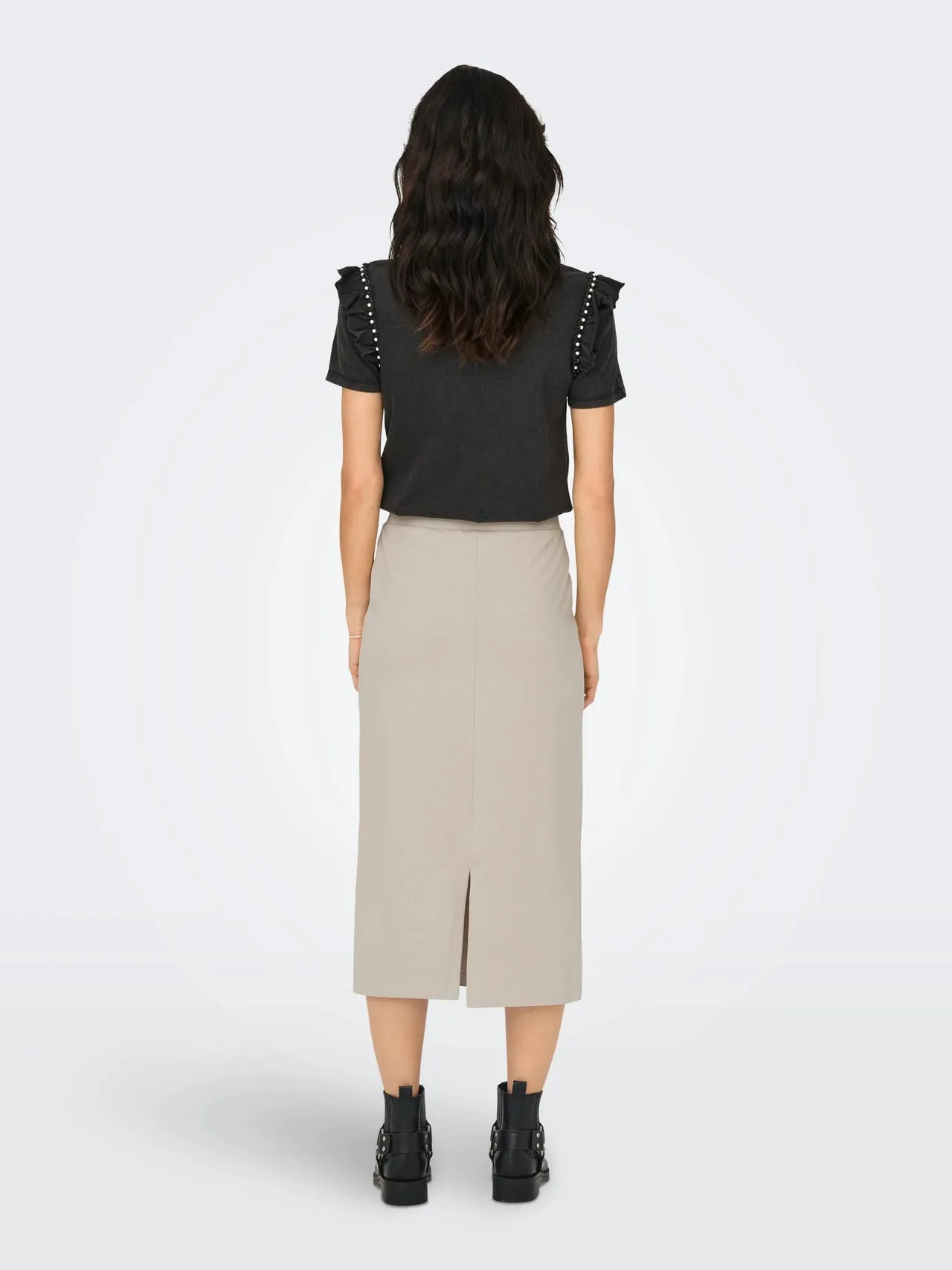 Cotton Midi Skirt with Slit