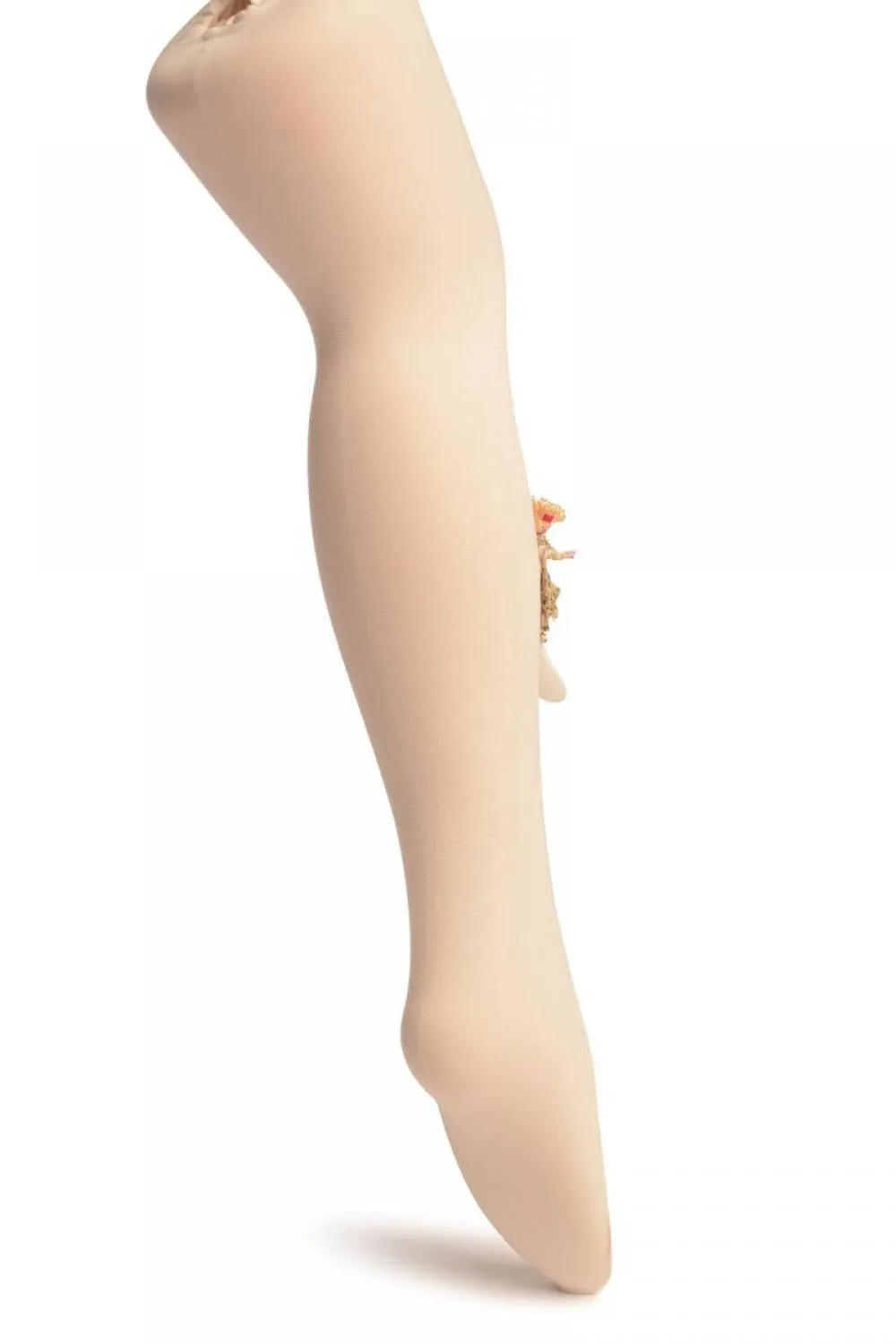 Cream With Little Doll Applique - Girls Tights