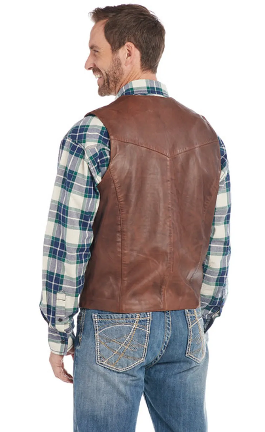 Cripple Creek Mens Button Front Nappa Vintage Brown Lamb Leather Leather Vest