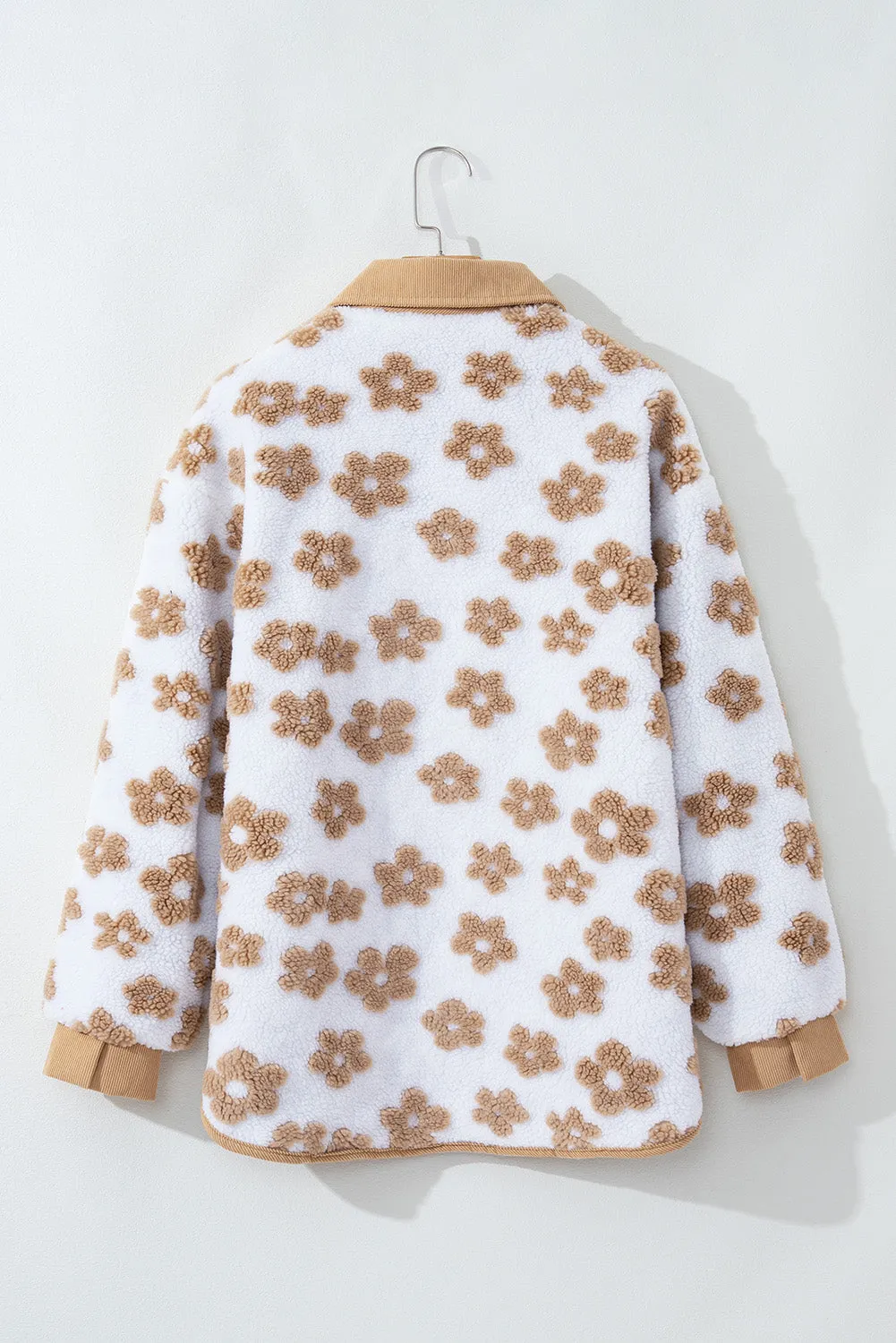 Cute Flower Pattern Button Up Fleece Jacket