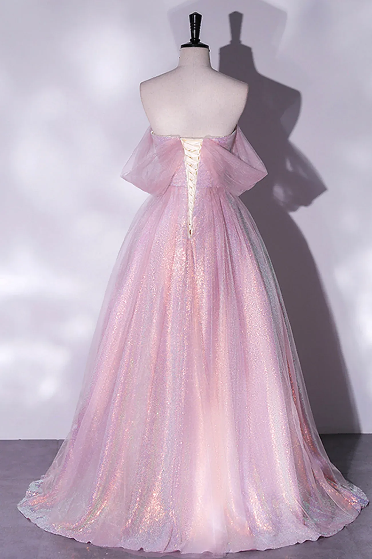 Cute Sweetheart Pink Sequins and Tulle Long Formal Dress, Pink A-line Prom Dress