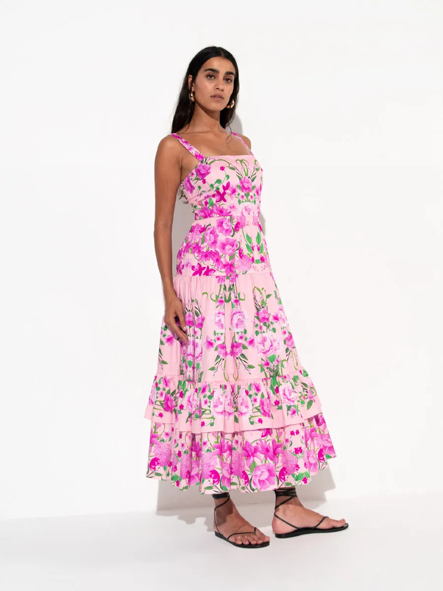 Daniela Cotton Midi Dress - Antheia Pink Placement