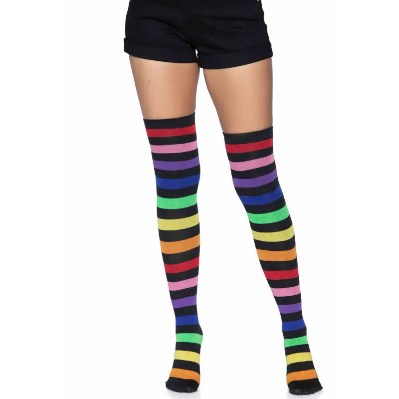 Dark Rainbow Stripe Thigh Highs - Leg Avenue