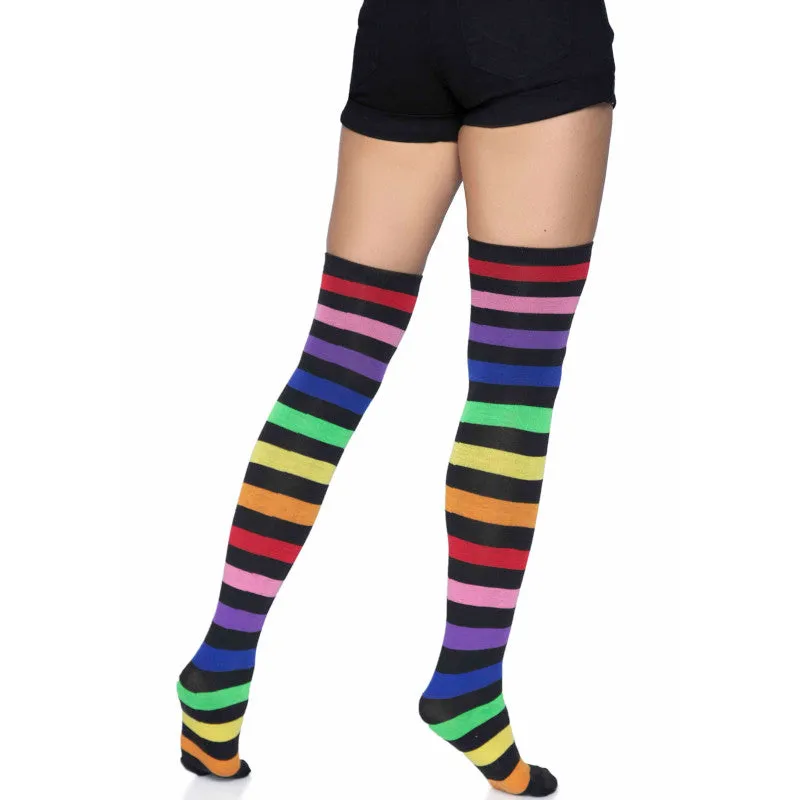 Dark Rainbow Stripe Thigh Highs - Leg Avenue