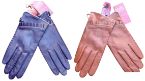 DENTS Ladies Sheepskin Lined Ruffle Piping Gloves Driving LL1017 Purple Cognac