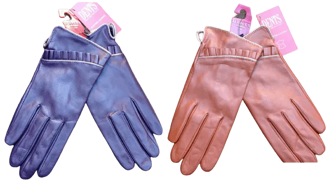 DENTS Ladies Sheepskin Lined Ruffle Piping Gloves Driving LL1017 Purple Cognac