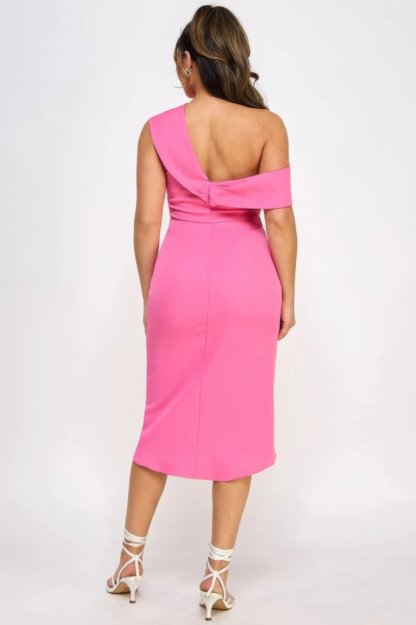 Elegant Off Shoulder Twist Midi Dress with Stylish Tulip Skirt