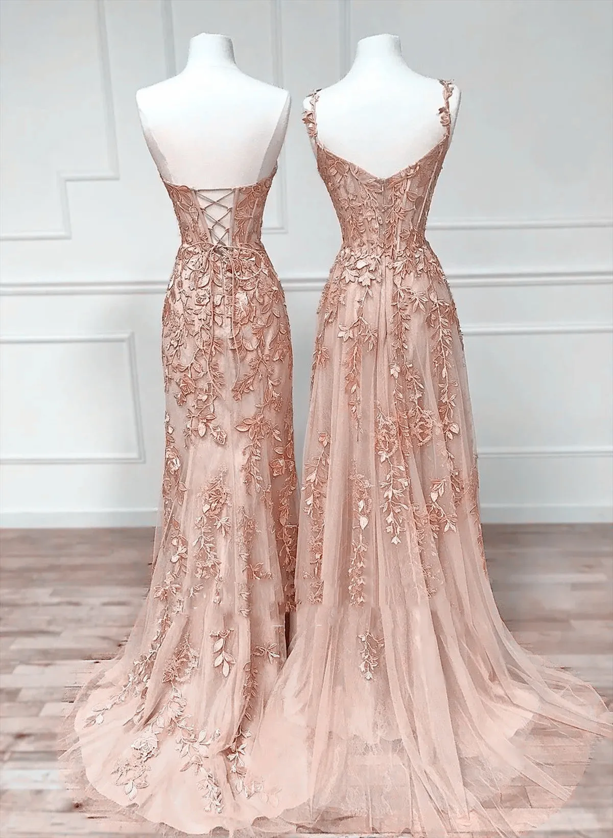 Elegant Pink Sweetheart Beaded and Lace Long Prom Dress, Pink Tulle Evening Dress