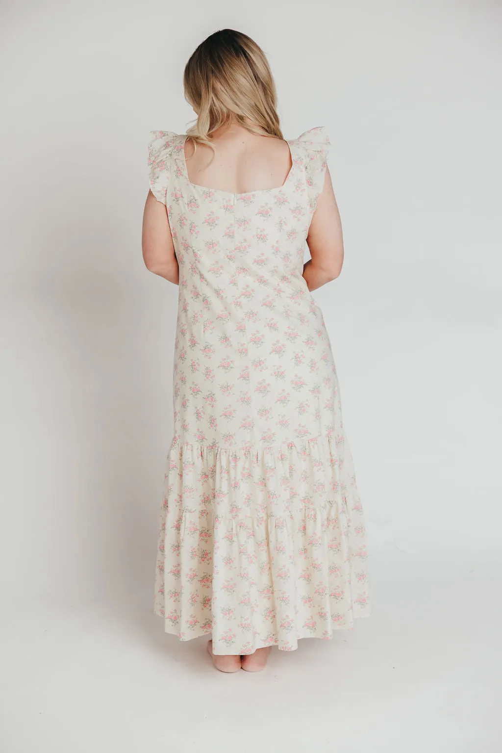 Emery Midi Dress in Pink and Cream (Sizes S-XL)