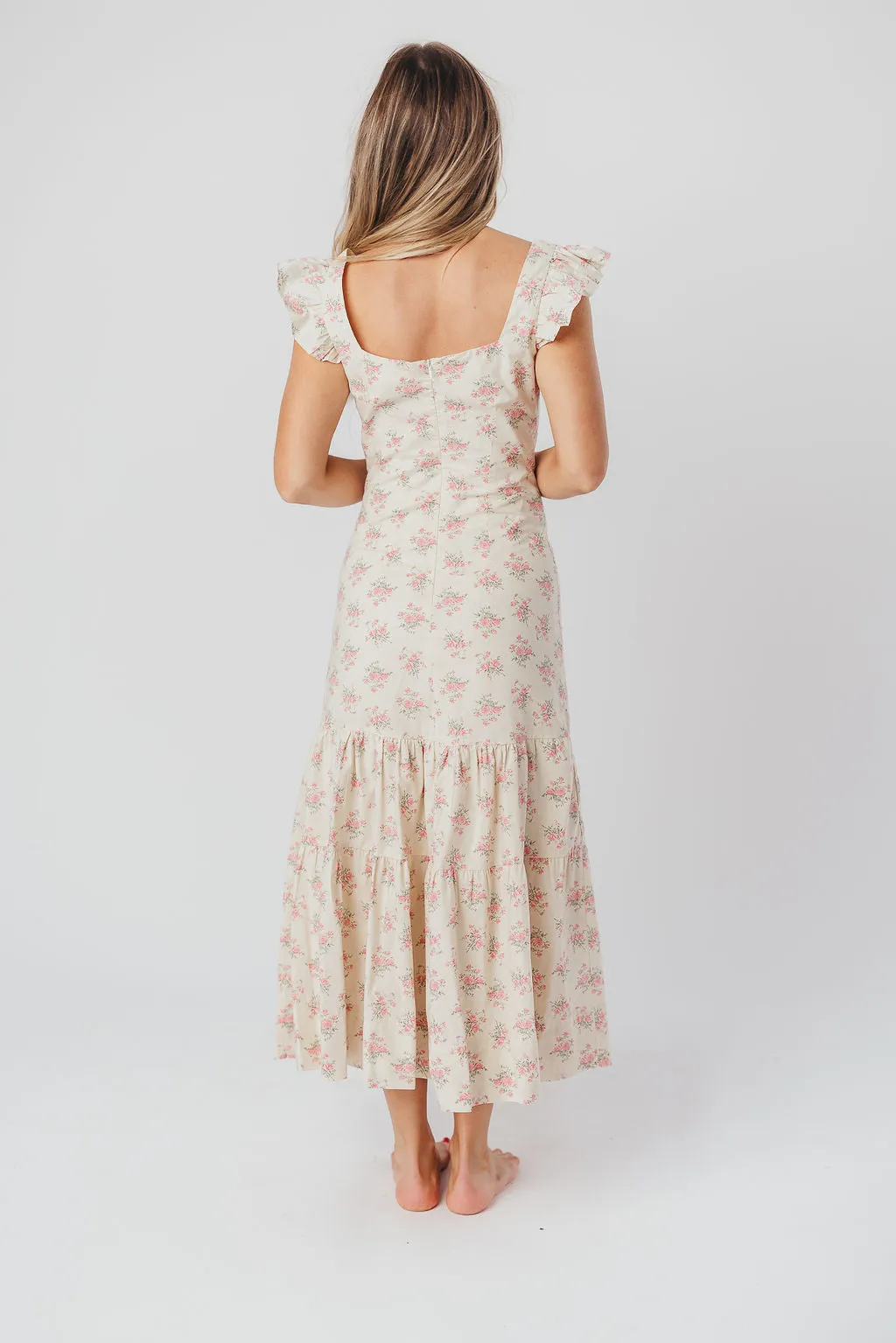 Emery Midi Dress in Pink and Cream (Sizes S-XL)