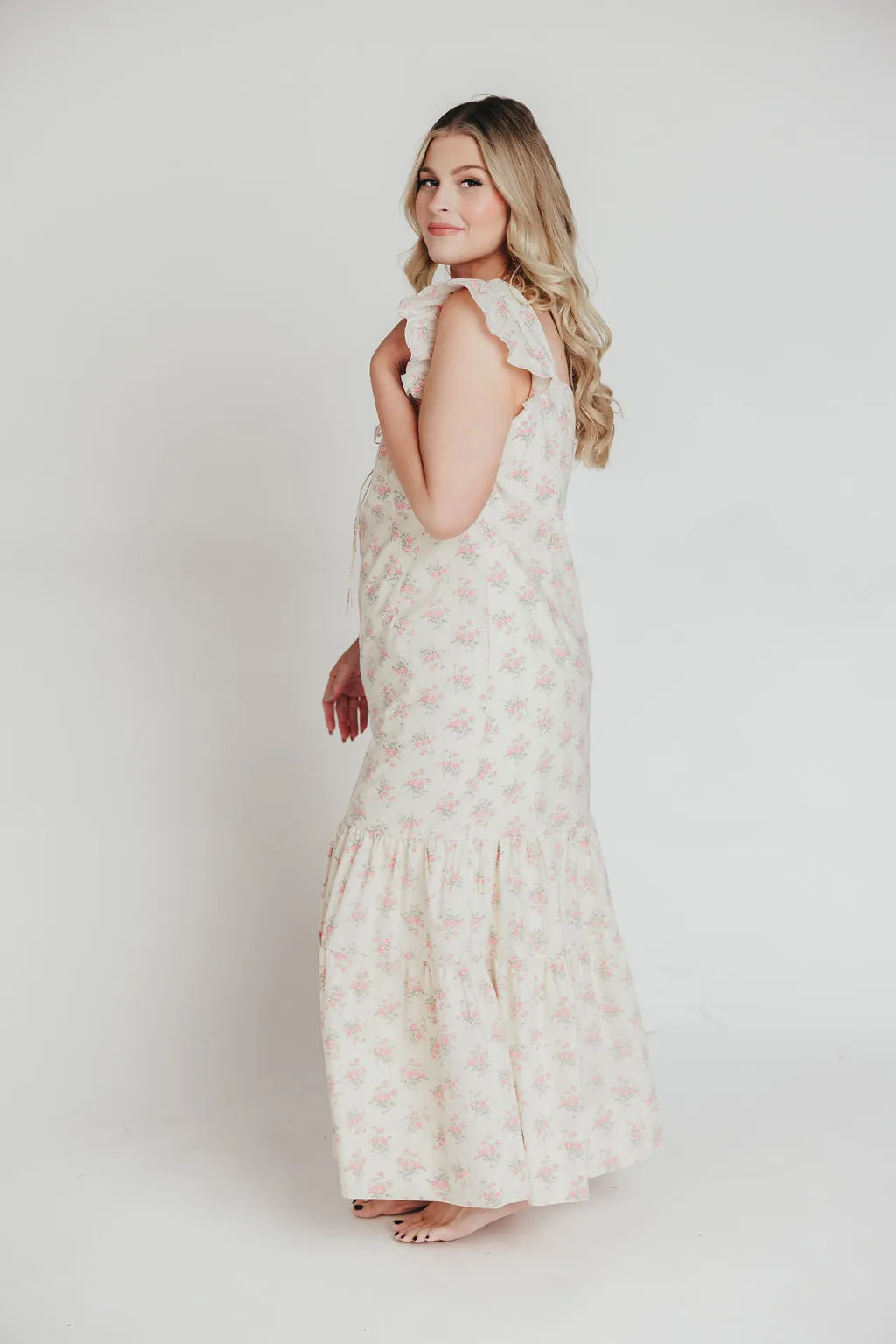 Emery Midi Dress in Pink and Cream (Sizes S-XL)