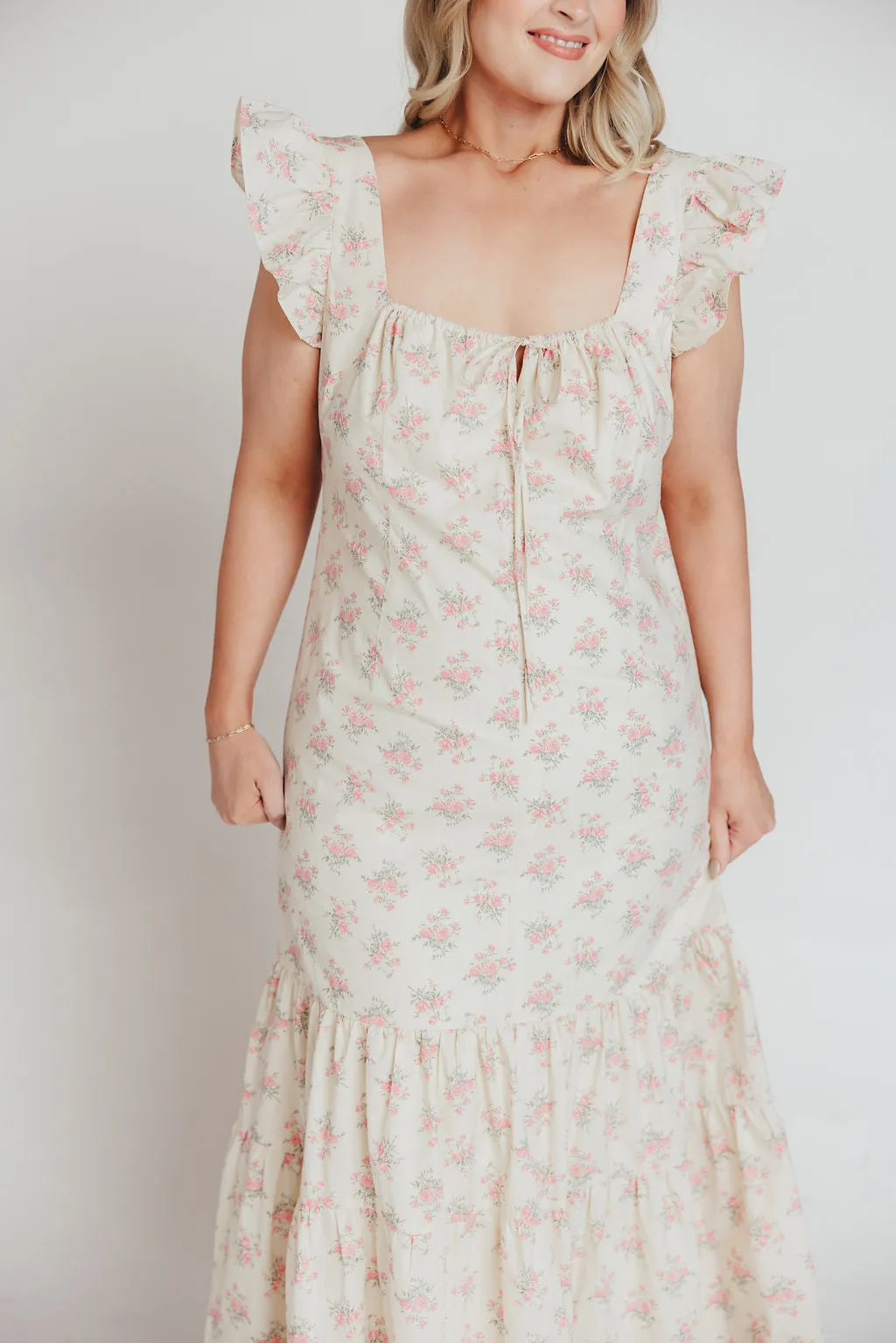 Emery Midi Dress in Pink and Cream (Sizes S-XL)