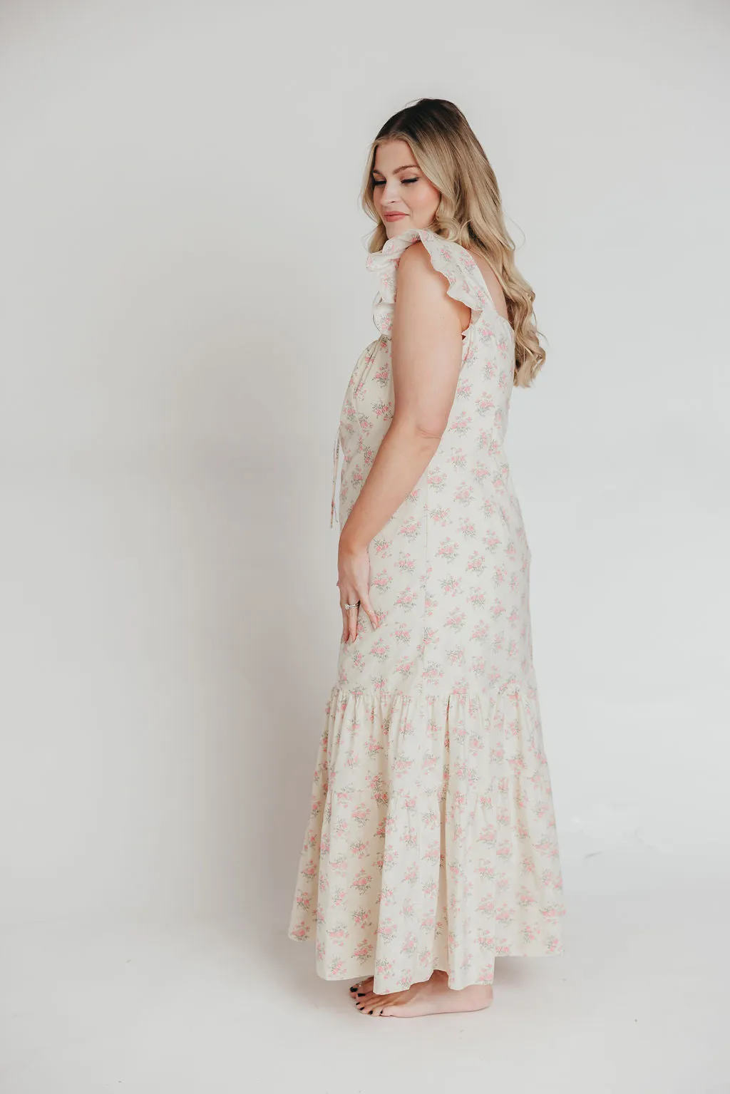 Emery Midi Dress in Pink and Cream (Sizes S-XL)