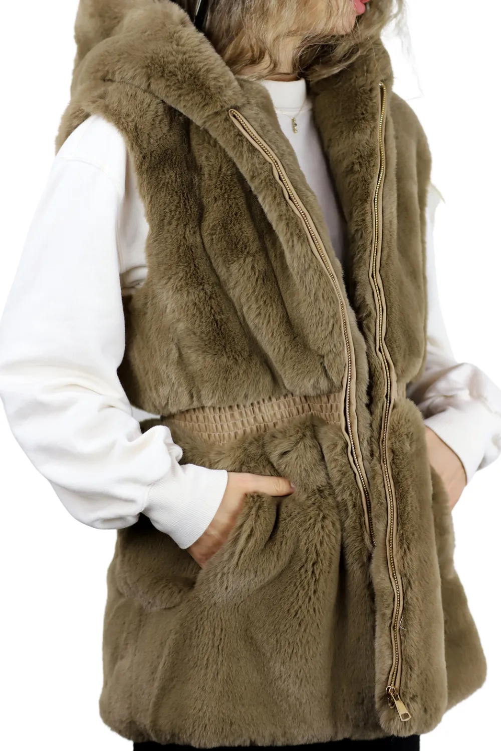 Faux Fur Vest - Camel