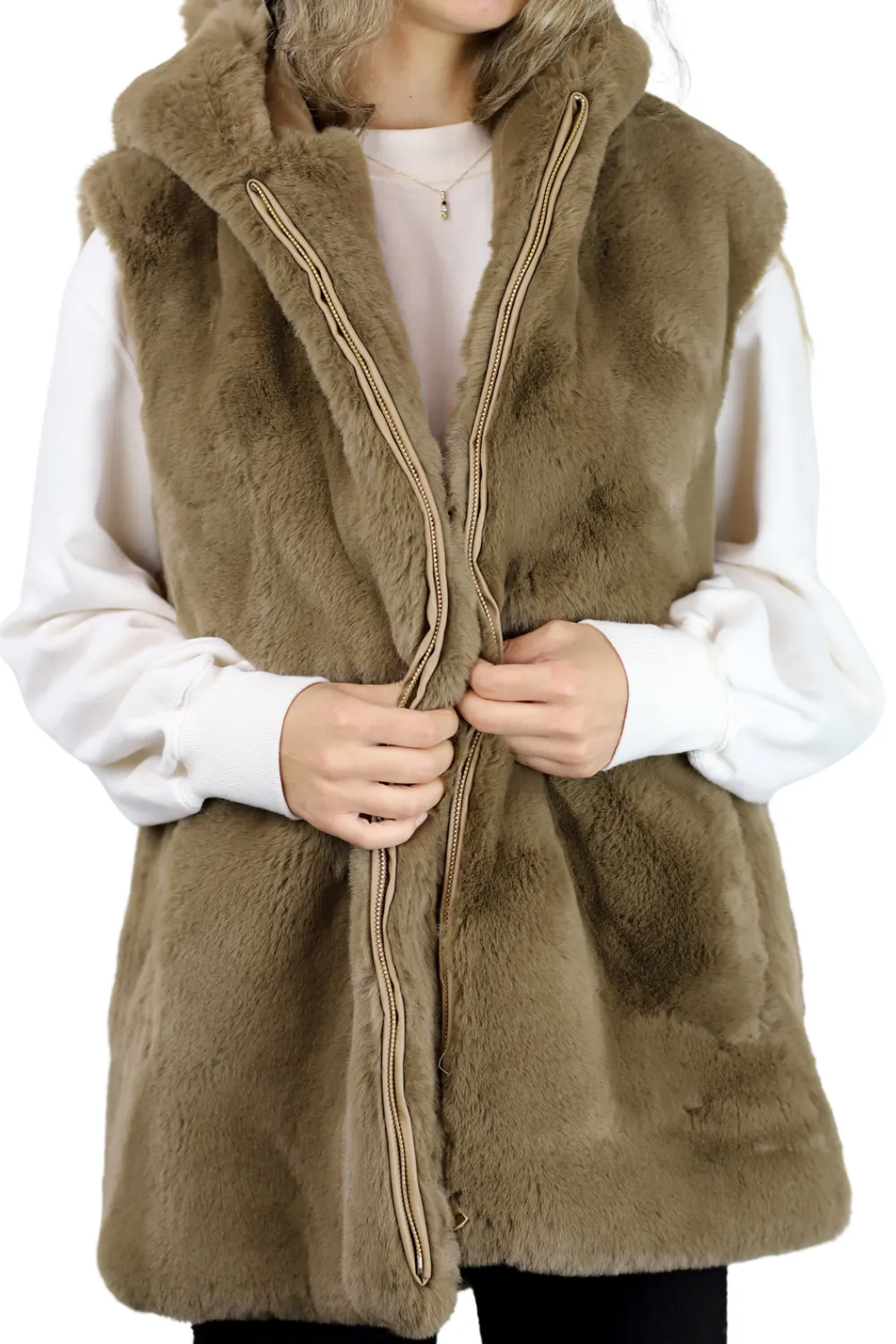 Faux Fur Vest - Camel