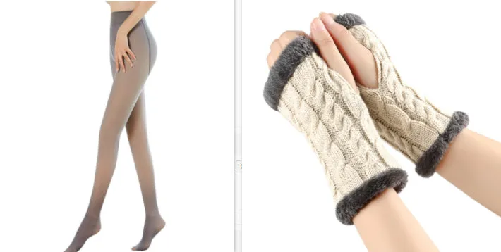 Fleece-lined Fluffy Gloves Twist Knitted Finger Leakage