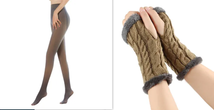 Fleece-lined Fluffy Gloves Twist Knitted Finger Leakage