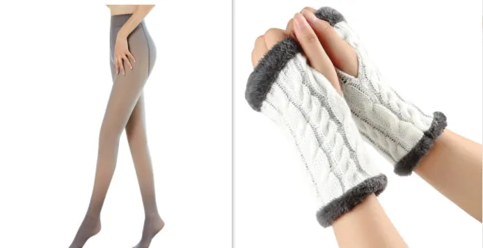 Fleece-lined Fluffy Gloves Twist Knitted Finger Leakage