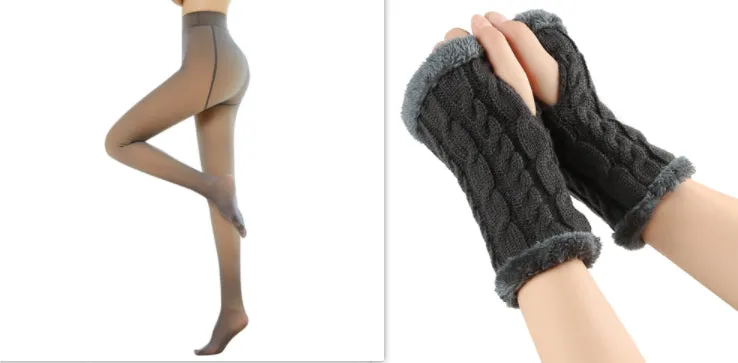 Fleece-lined Fluffy Gloves Twist Knitted Finger Leakage