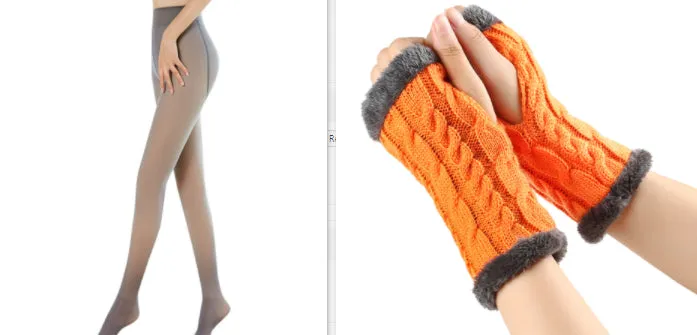 Fleece-lined Fluffy Gloves Twist Knitted Finger Leakage