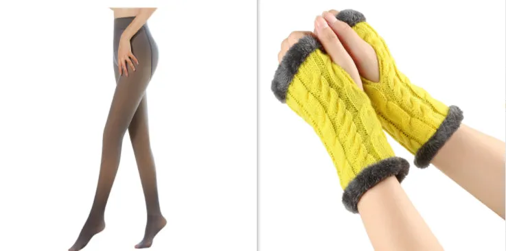 Fleece-lined Fluffy Gloves Twist Knitted Finger Leakage