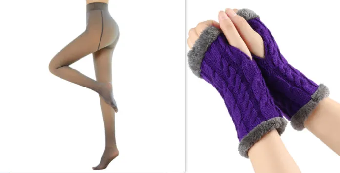 Fleece-lined Fluffy Gloves Twist Knitted Finger Leakage