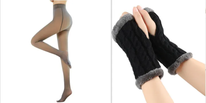 Fleece-lined Fluffy Gloves Twist Knitted Finger Leakage