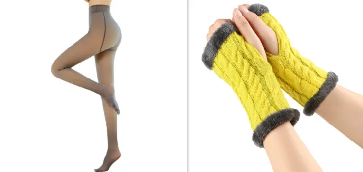 Fleece-lined Fluffy Gloves Twist Knitted Finger Leakage