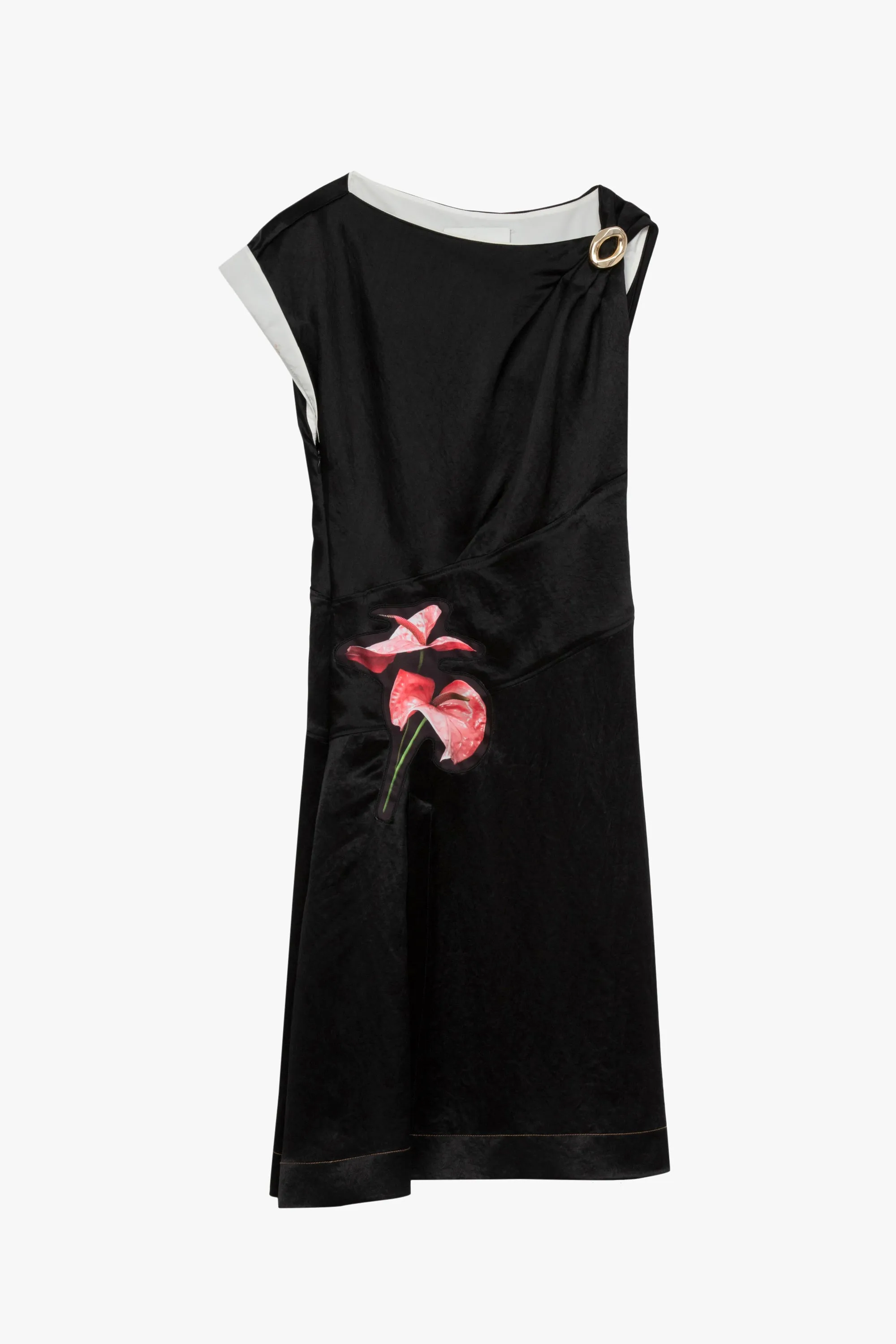 Floral Bouquet Appliqué Draped Twist Dress