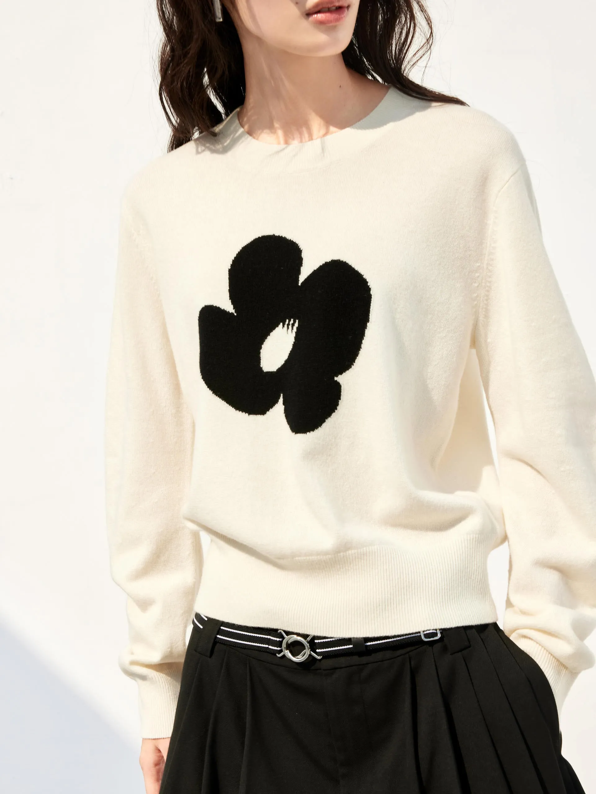 Floral Pattern Wool Sweater