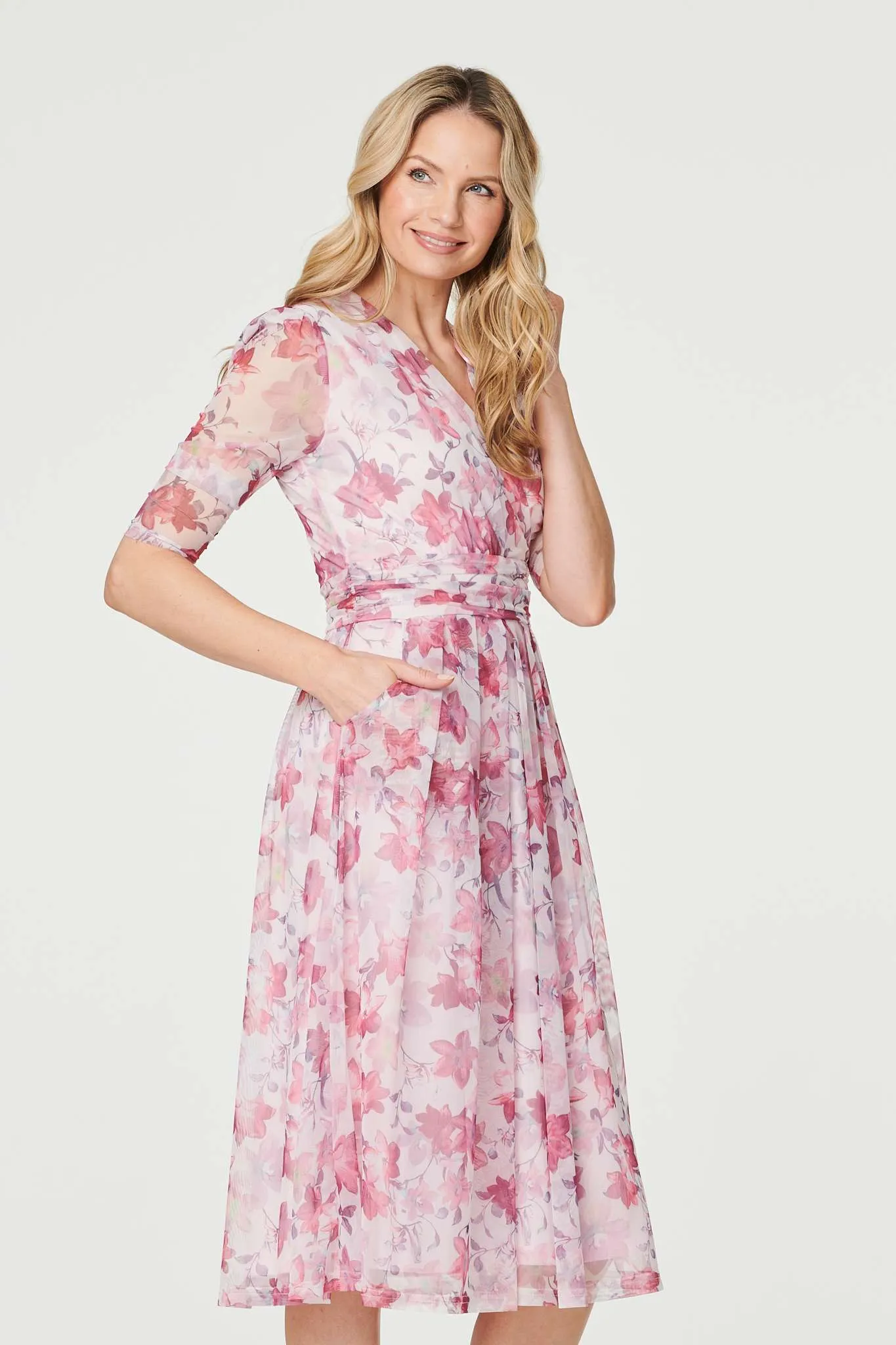 Floral Wrap Front Tea Dress