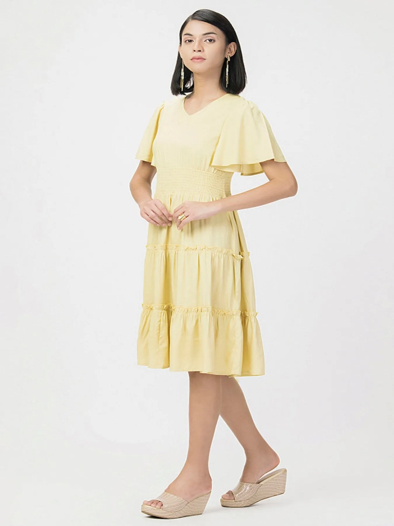 Flounce Midi Summer Dress Yellow