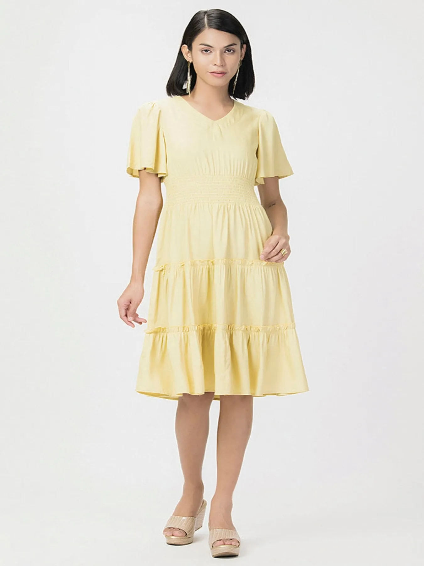 Flounce Midi Summer Dress Yellow