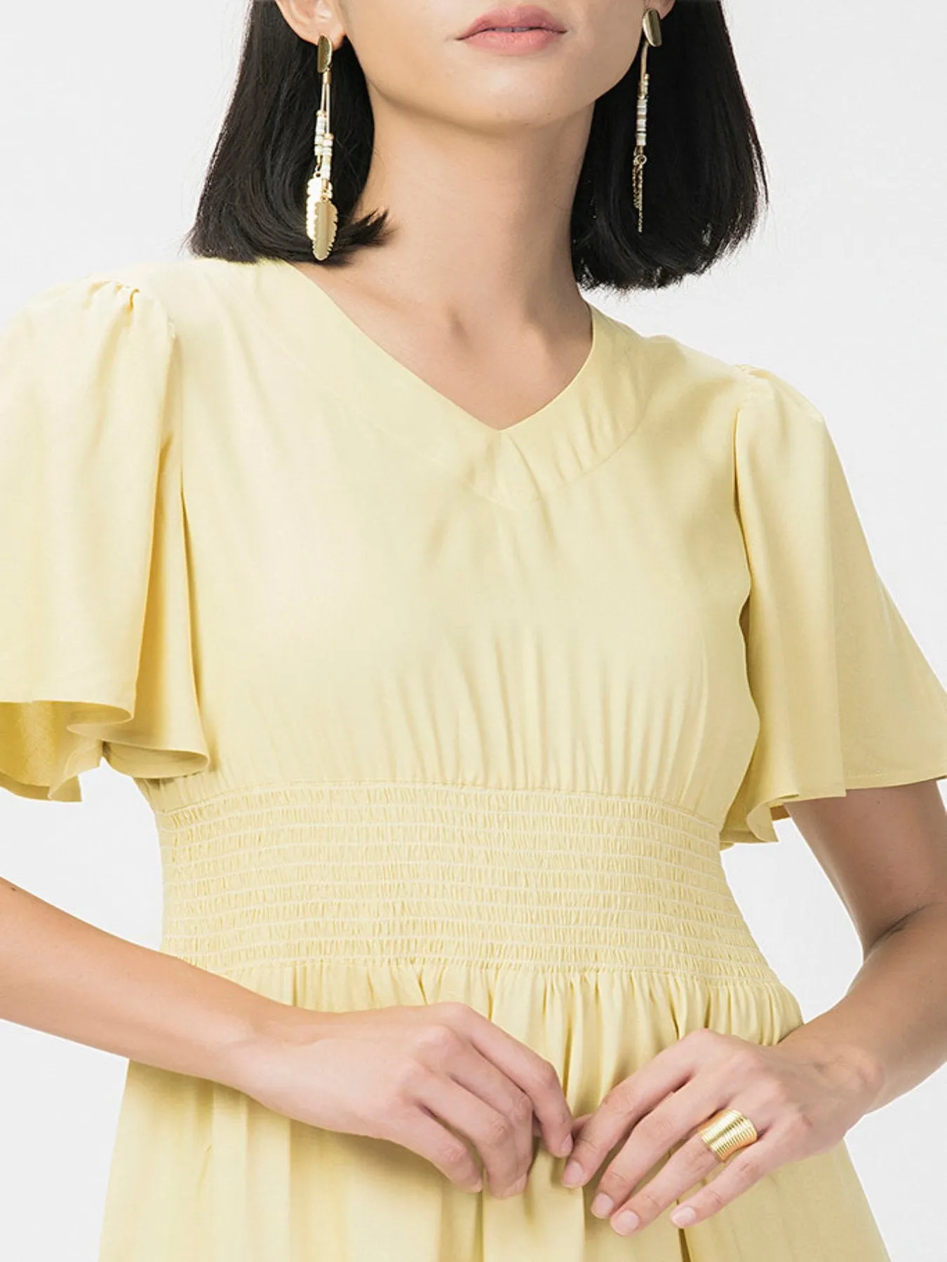 Flounce Midi Summer Dress Yellow