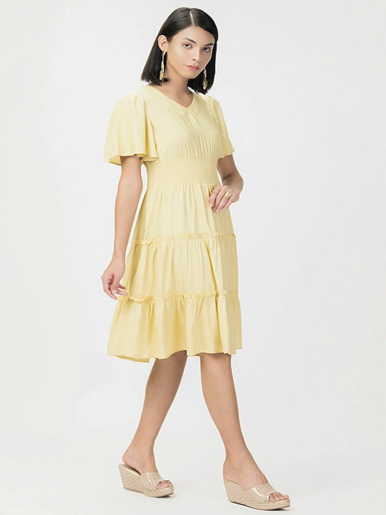 Flounce Midi Summer Dress Yellow