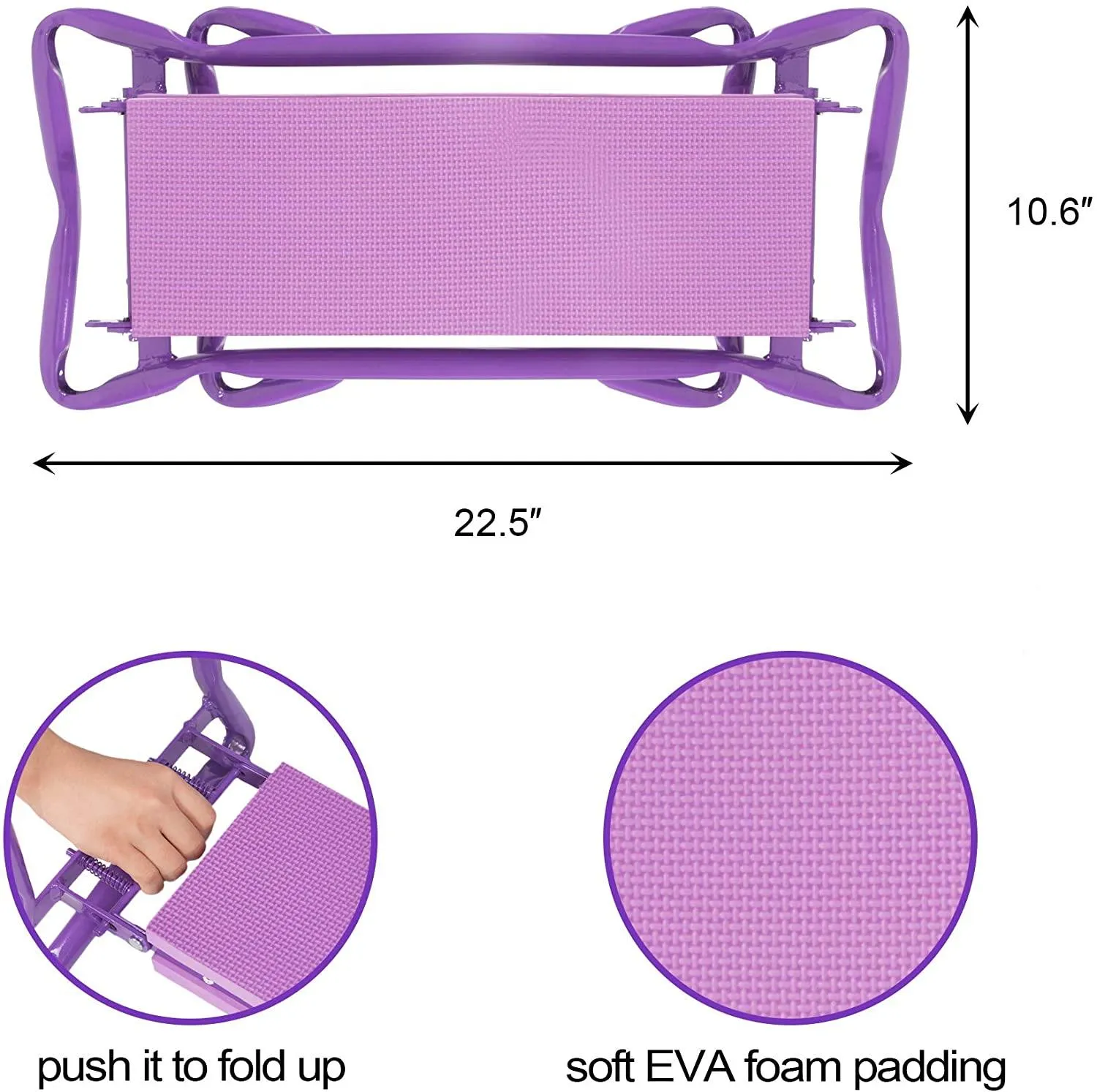 Foldable Garden Kneeling Bench Stool with Soft Foam and Tool Pouch, Purple