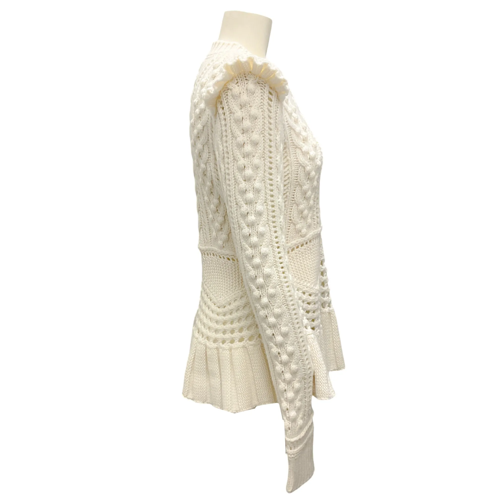 Gabriela Hearst Ivory Cashmere Cable Knit Peplum Hem Sweater