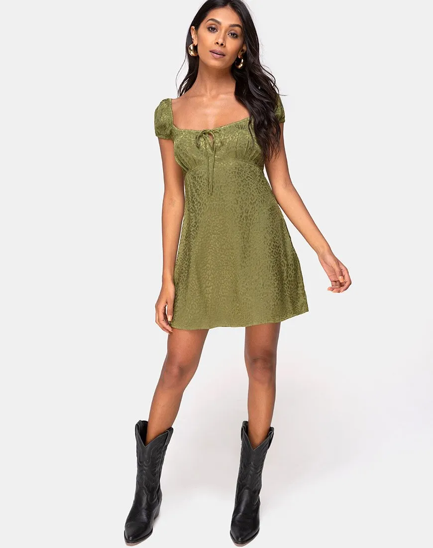 Gaval Mini Dress in Satin Cheetah Khaki