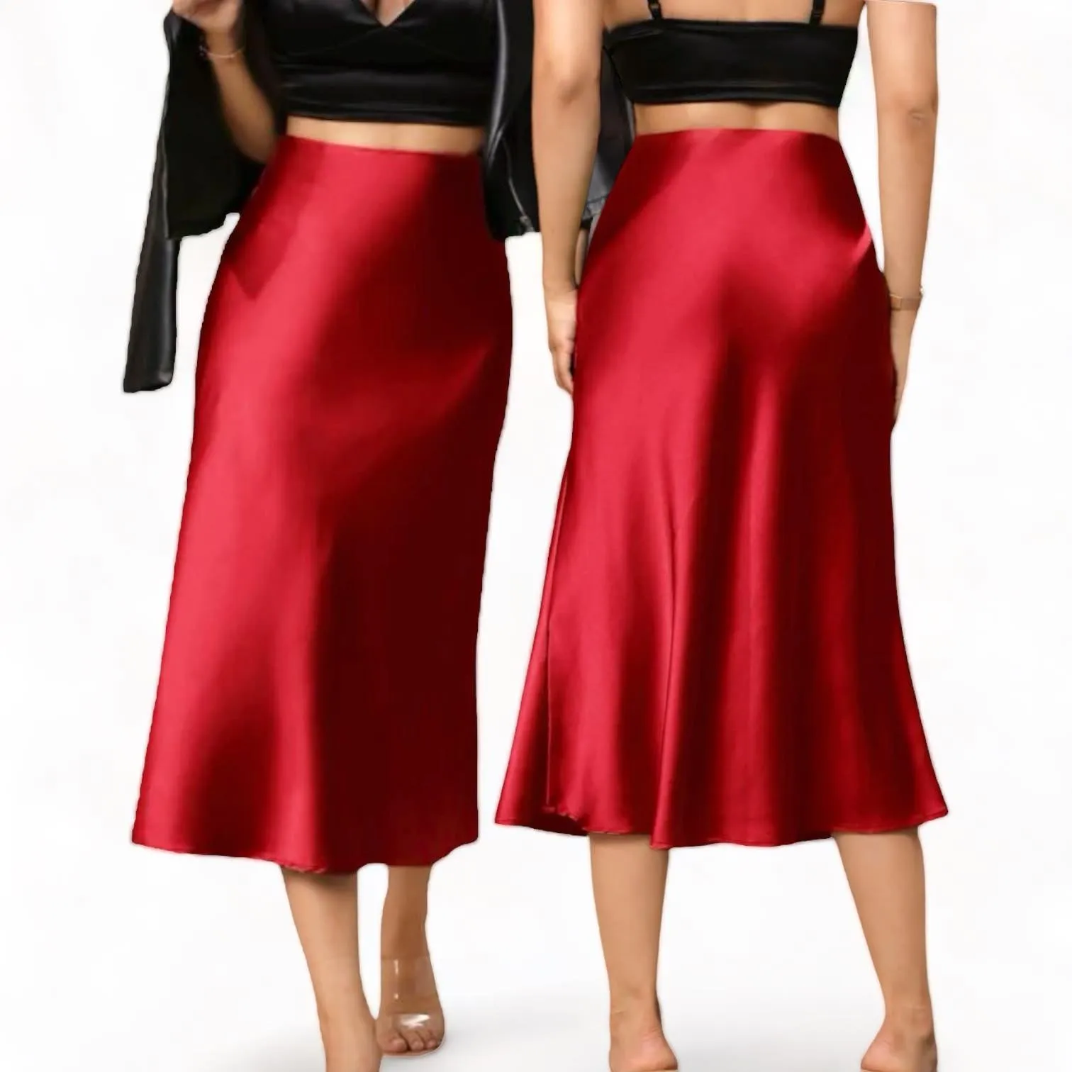 GBOSS Elegant Satin High Waist Midi Skirt