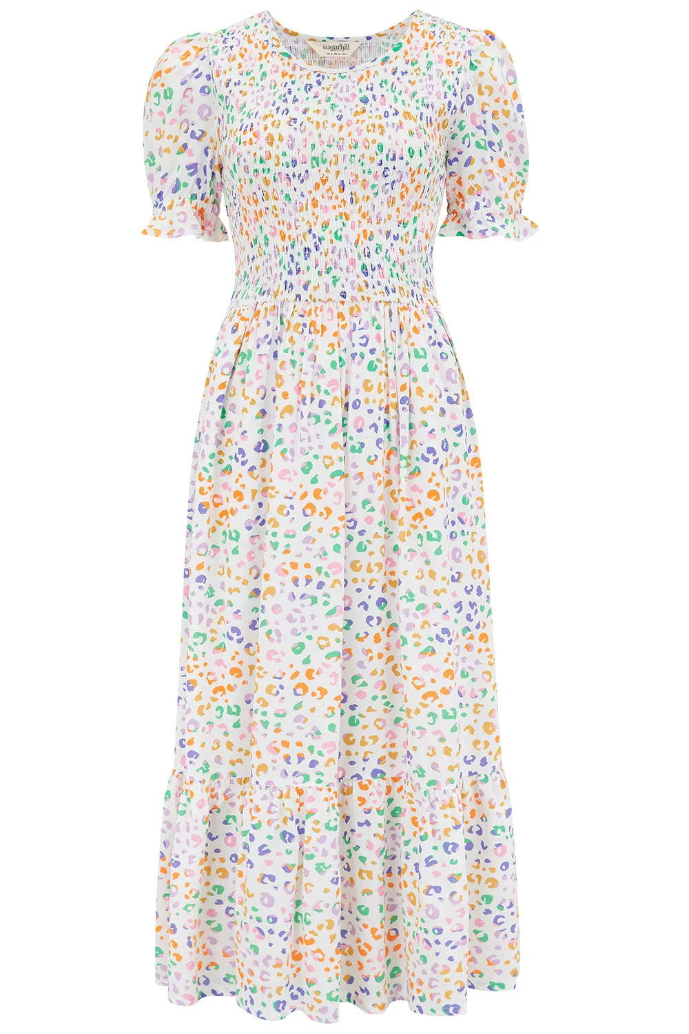 Gemma Shirred Midi Dress - Off-White/Multi, Mottled Leopard