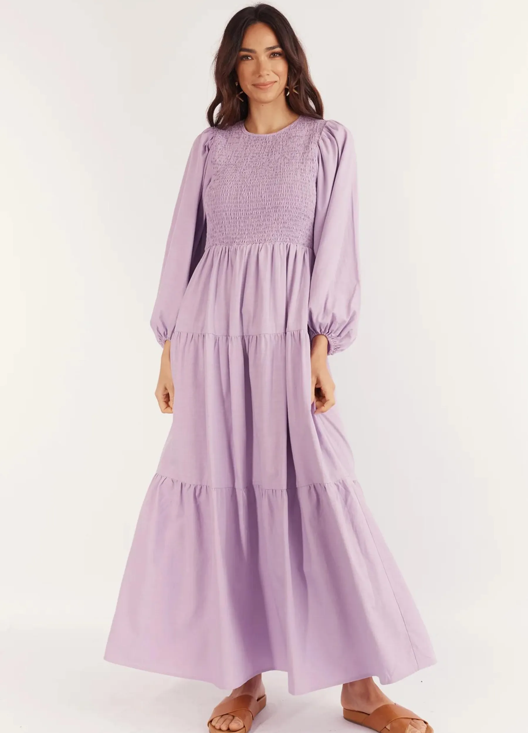 Girl and the Sun - Long Sleeve Journey Midi Dress - Lilac