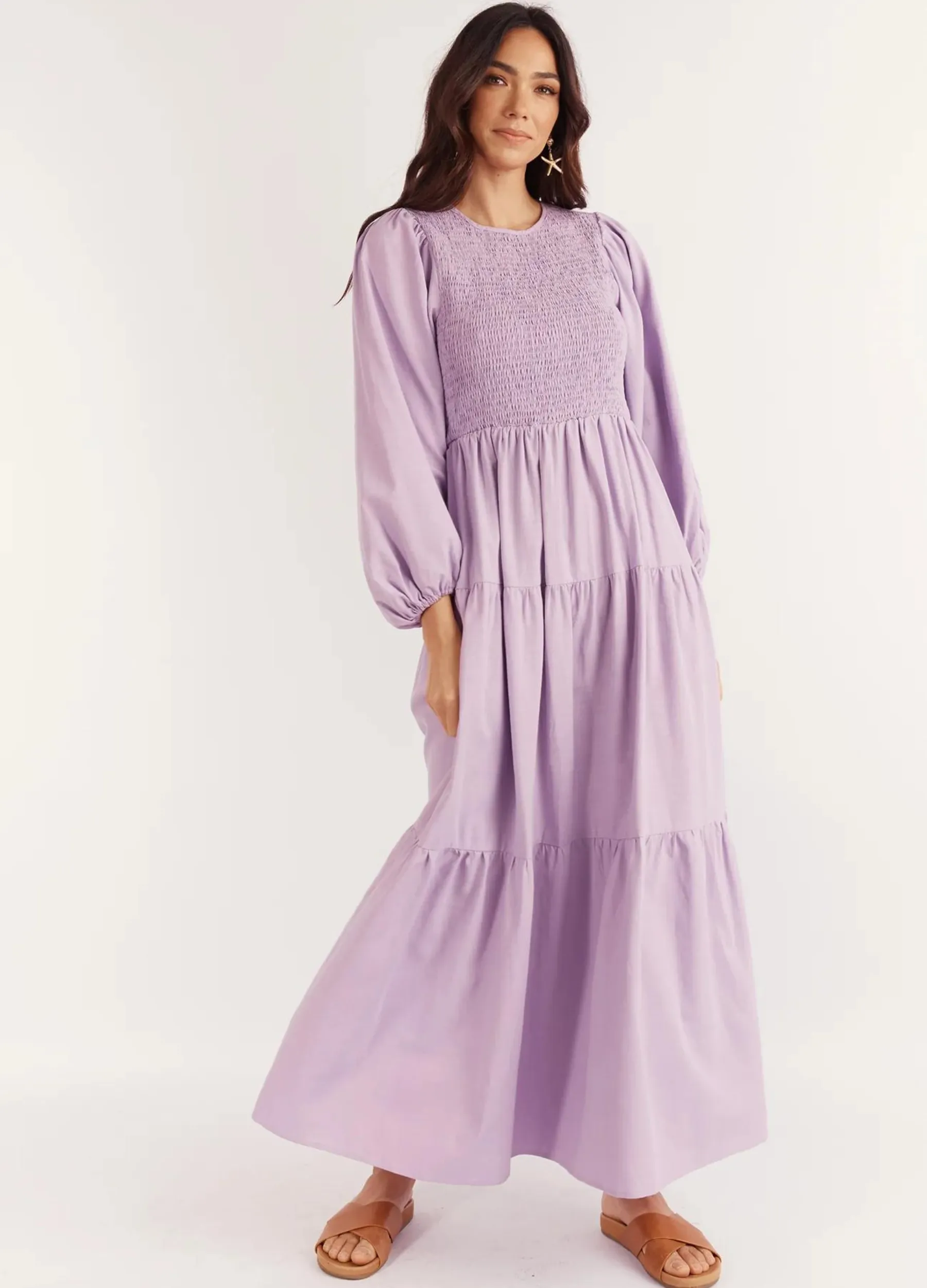 Girl and the Sun - Long Sleeve Journey Midi Dress - Lilac